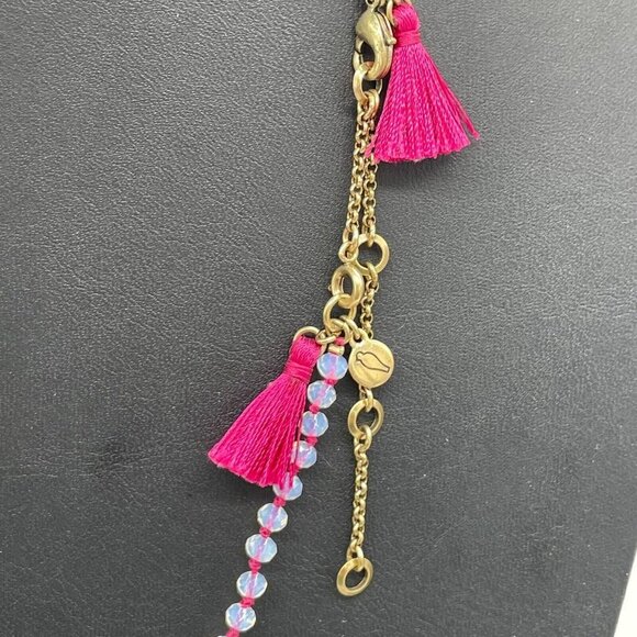 Chloe Isabel Faceted Glass Beaded Necklace Knotted Pink Tassel 16 to 19.5 - Picture 3 of 4